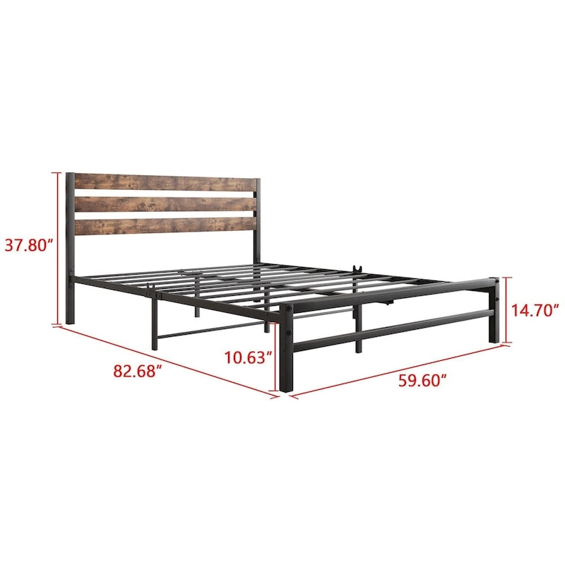 Estructura de cama tipo plataforma con cabecero de MDF y listones metálicos