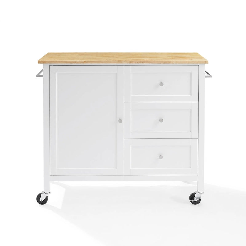 Kücheninsel mit Holzplatte, Schrank und drei Schubladen