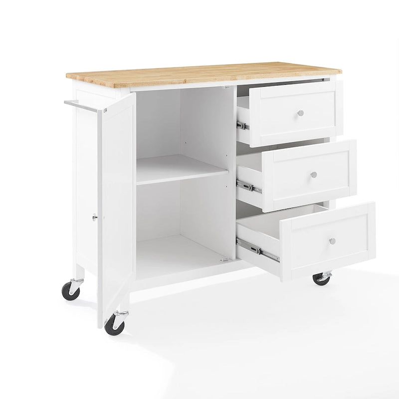 Kücheninsel mit Holzplatte, Schrank und drei Schubladen