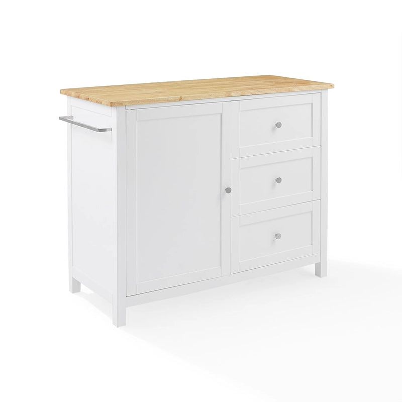 Kücheninsel mit Holzplatte, Schrank und drei Schubladen