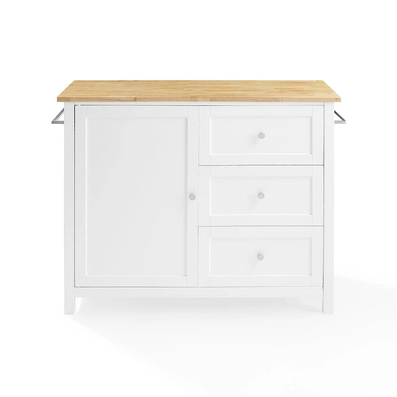 Kücheninsel mit Holzplatte, Schrank und drei Schubladen