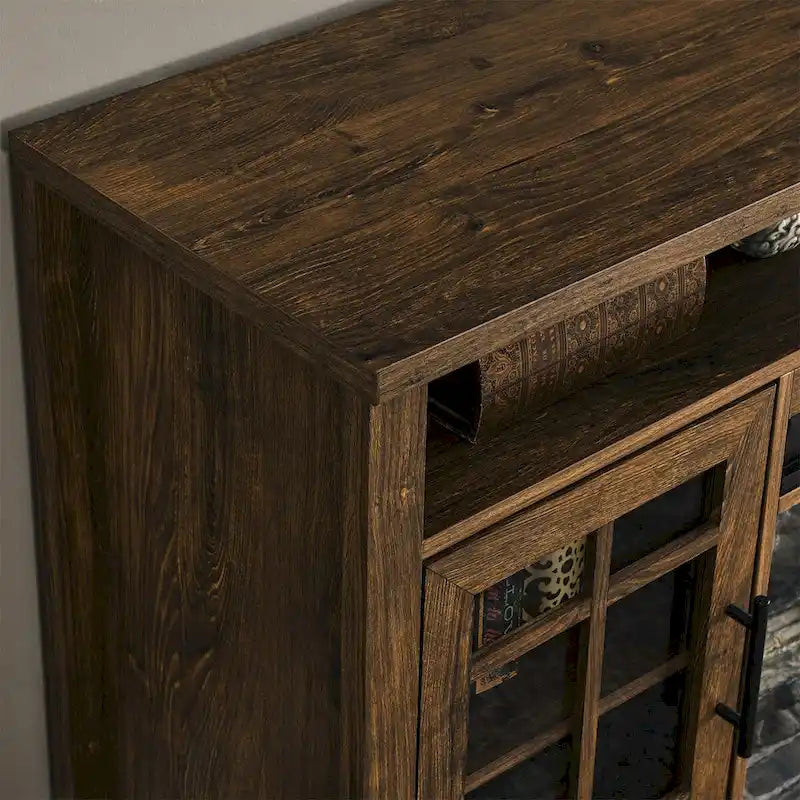 Mueble para TV de 55 pulgadas con chimenea eléctrica y gabinetes de almacenamiento