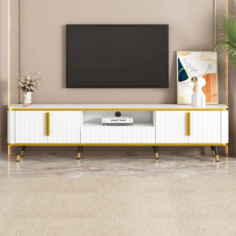 Mueble para TV con gabinetes, cajón y estante abierto de almacenamiento