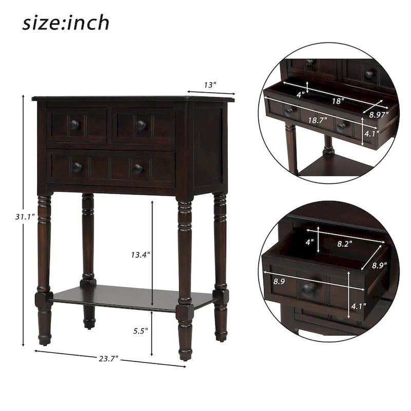 Konsolentisch mit 3 Schubladen und unterem Regal