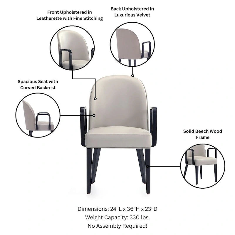 Sillón de comedor tapizado de cuero sintético y terciopelo