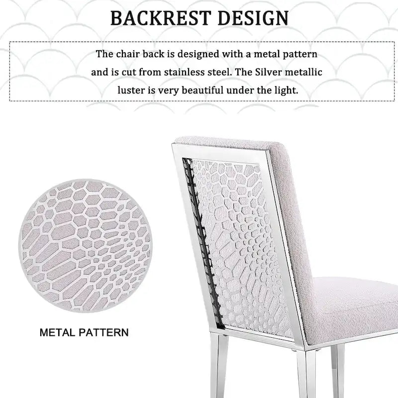 Weiße gepolsterte Esszimmerstühle mit silberfarbenen Metallbeinen, Set aus 2