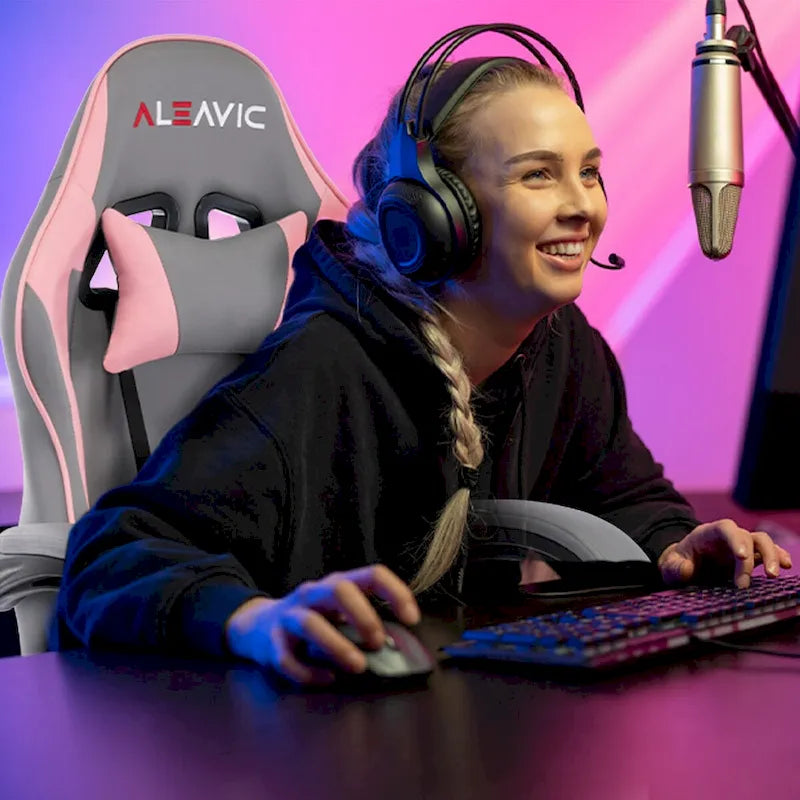 Sedia da gaming regolabile con schienale alto, poggiatesta e supporto lombare