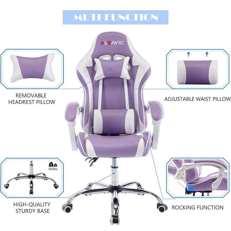 Sedia da gaming regolabile con schienale alto, poggiatesta e supporto lombare