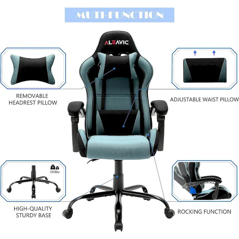 Sedia da gaming regolabile con schienale alto, poggiatesta e supporto lombare