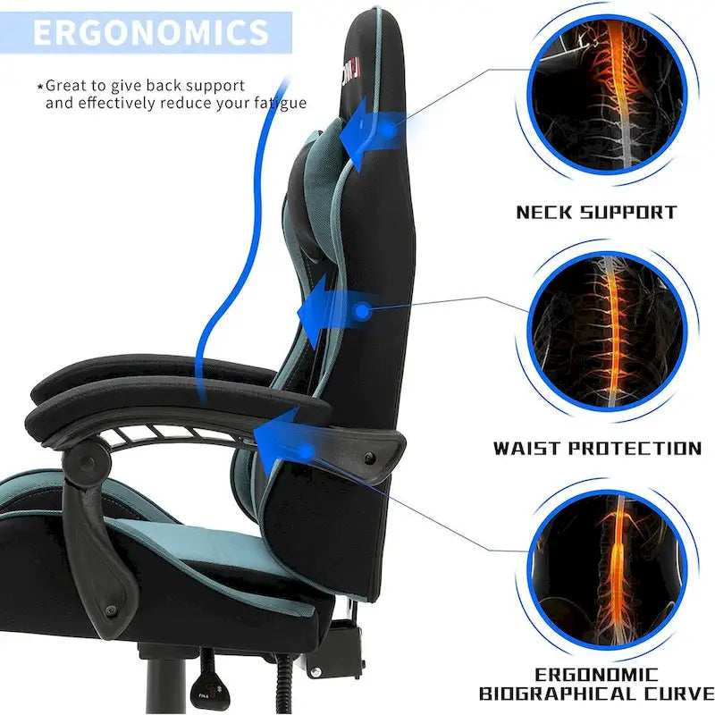Sedia da gaming regolabile con schienale alto, poggiatesta e supporto lombare