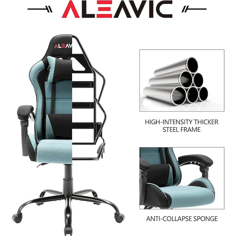 Sedia da gaming regolabile con schienale alto, poggiatesta e supporto lombare