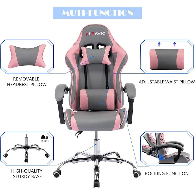 Sedia da gaming regolabile con schienale alto, poggiatesta e supporto lombare