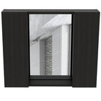 Black Double-Door Bathroom Cabinet with Mirror and External Shelf