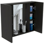 Black Double-Door Bathroom Cabinet with Mirror and External Shelf
