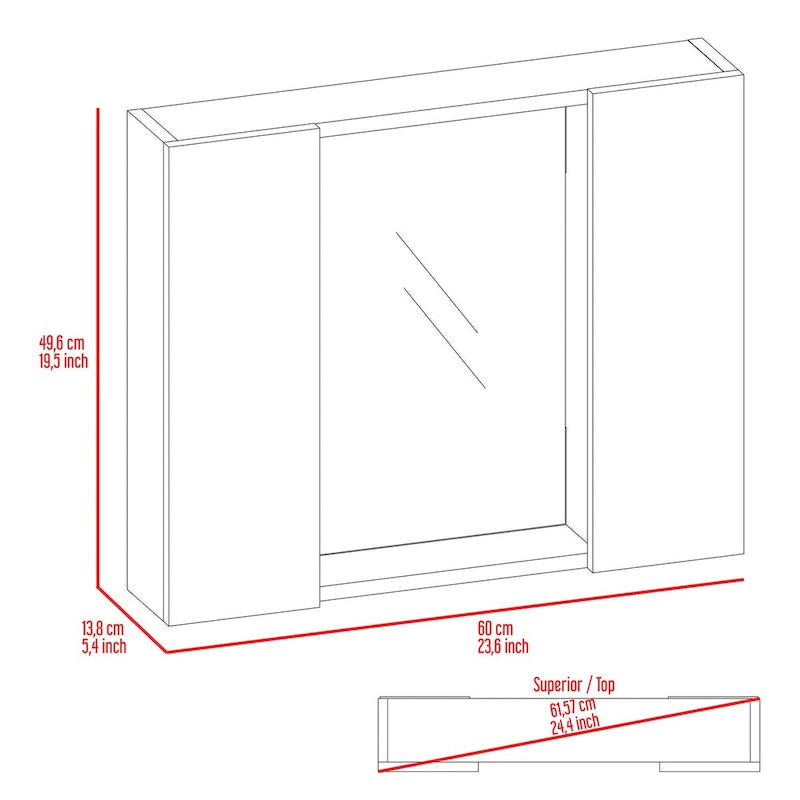 Black Double-Door Bathroom Cabinet with Mirror and External Shelf