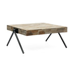 Tavolino da caffè in legno di mango, design industriale moderno, con piano in legno e gambe in metallo