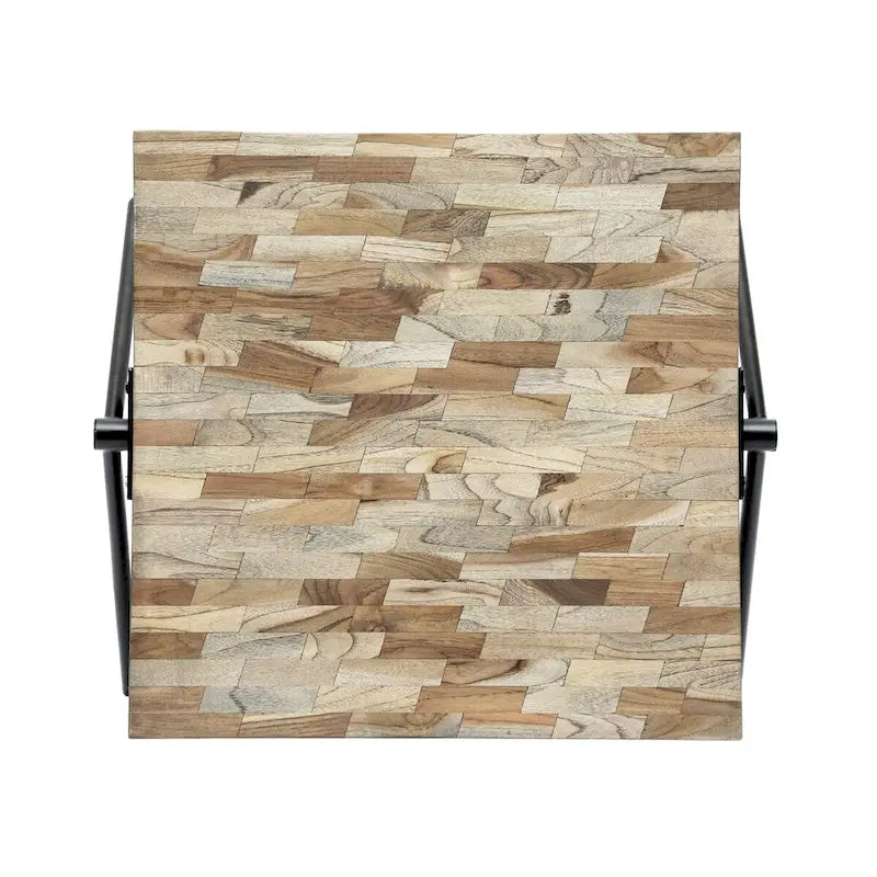 Tavolino da caffè in legno di mango, design industriale moderno, con piano in legno e gambe in metallo