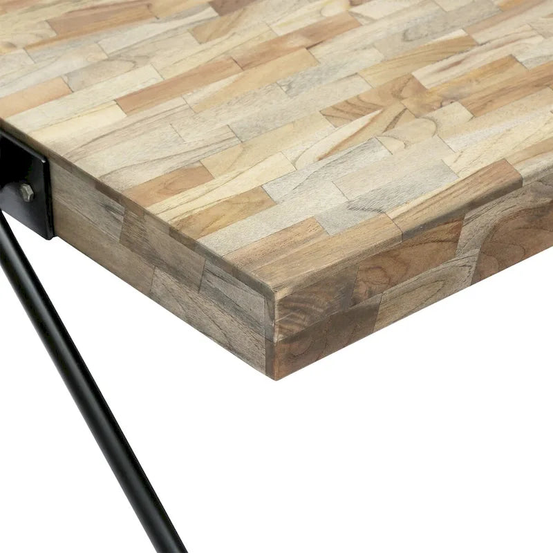 Tavolino da caffè in legno di mango, design industriale moderno, con piano in legno e gambe in metallo